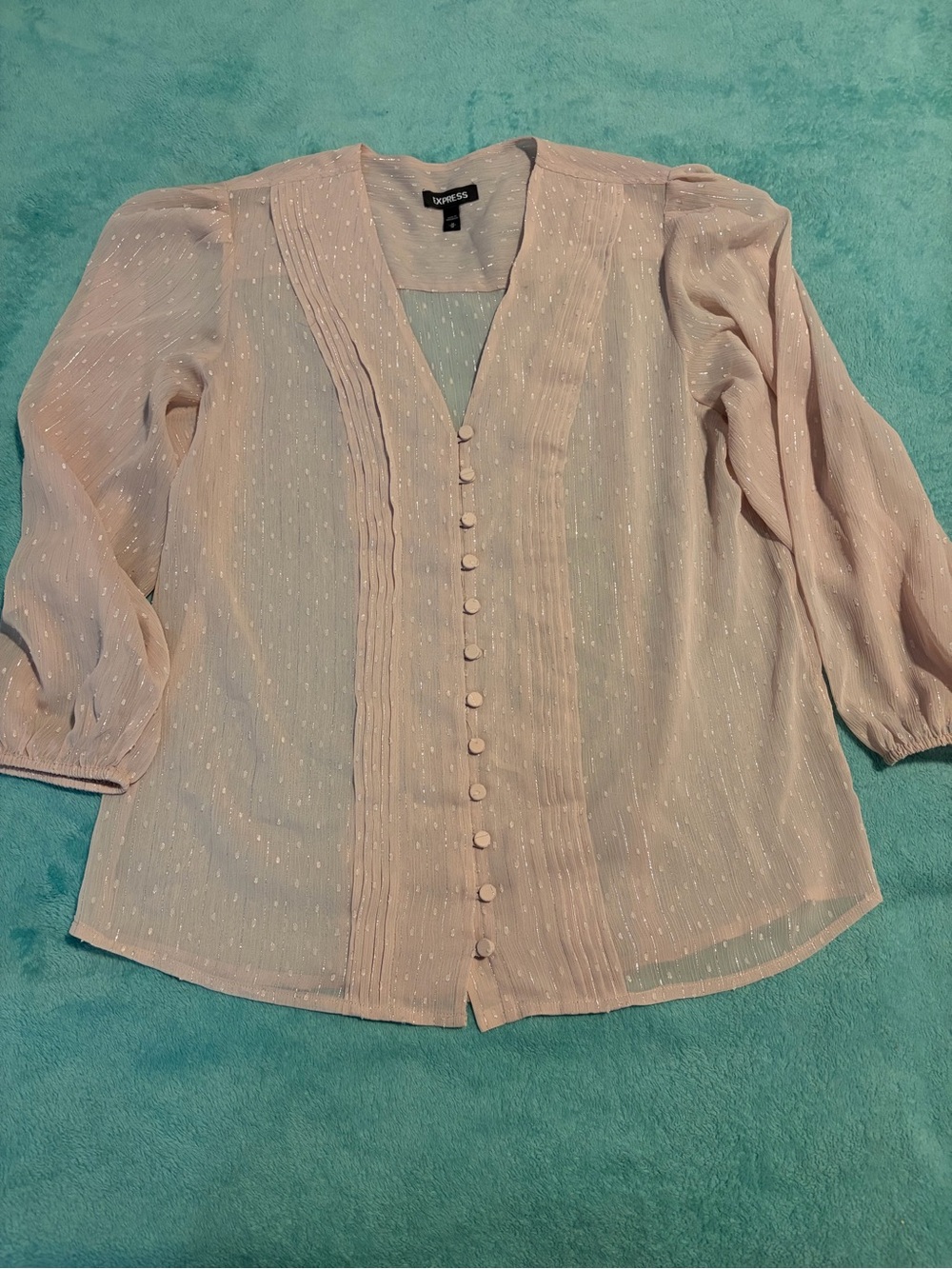 Express Blush Pink Pintuck Shimmer Button-Front Blouse